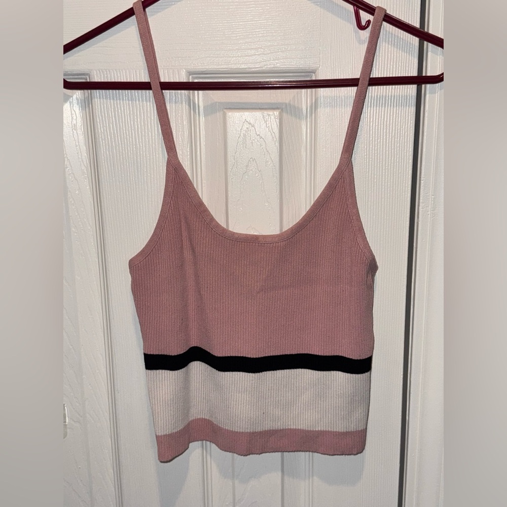 Love Tree Pink and Black Striped Camisole Crop Top